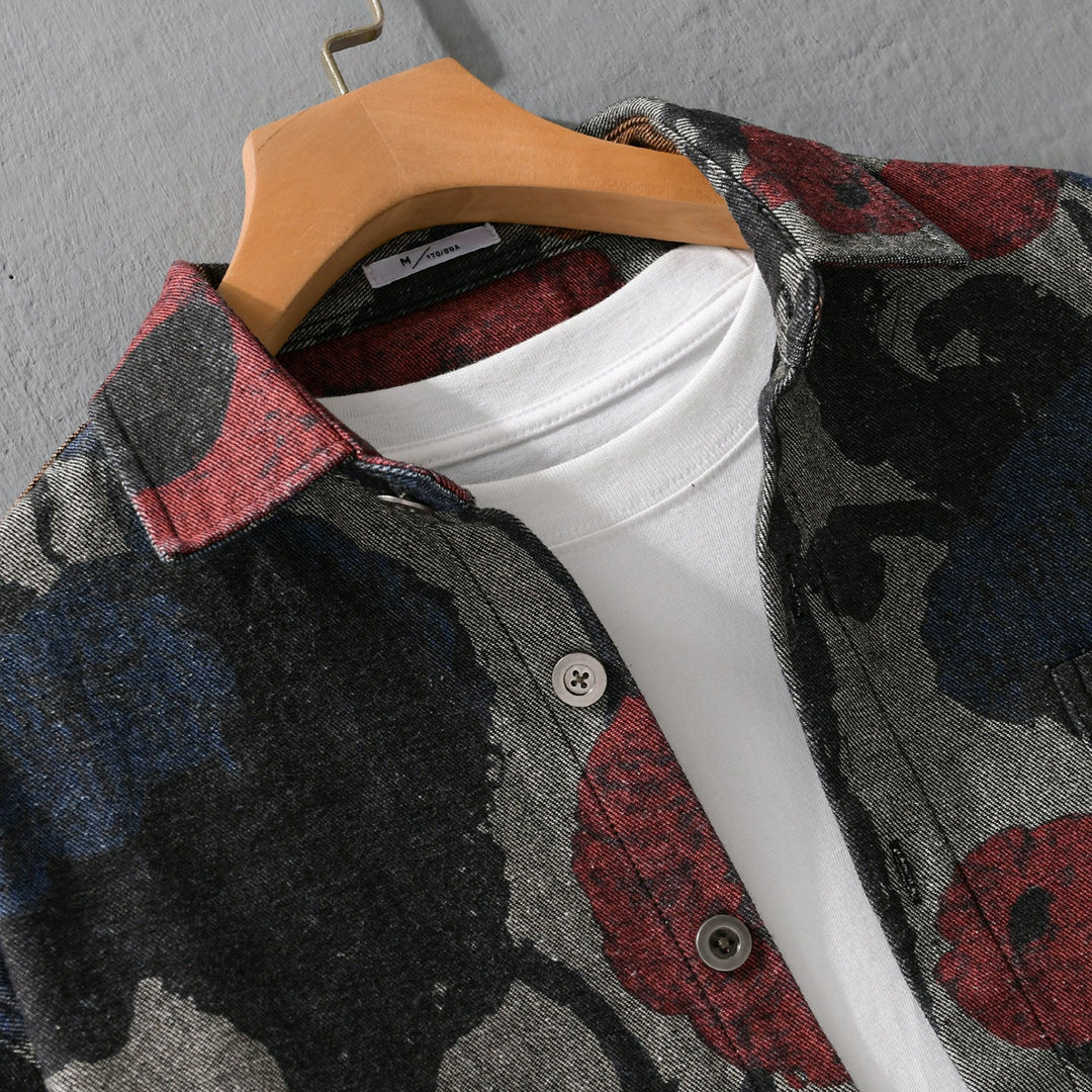 Herröverskjorta Tillverkad av Flannel med Large Blommig Jacquard Structure
