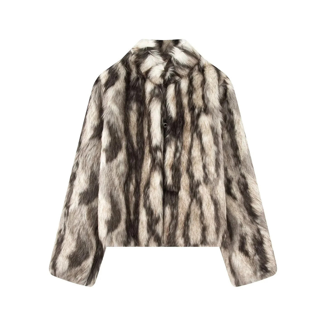 Dam cropped faux fur bolero med voluminous sjalkrage och värmande innerfoder