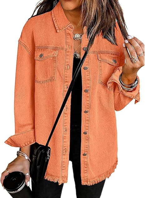 Dam oversize denim skjortjacka med Fringe fåll
