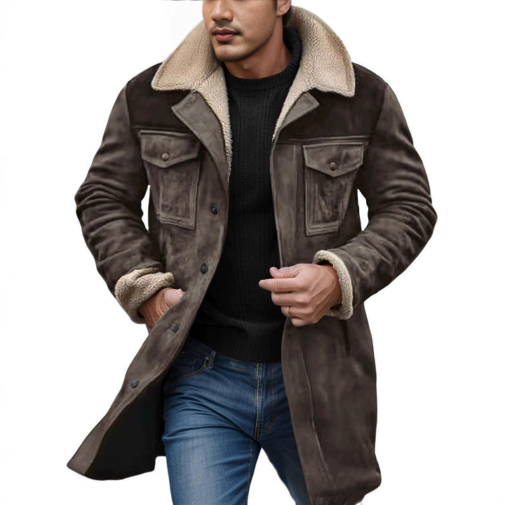 Herr Pilot Jacka Tillverkad av Suede Look med Teddy Fur Foder och Lapel Krage