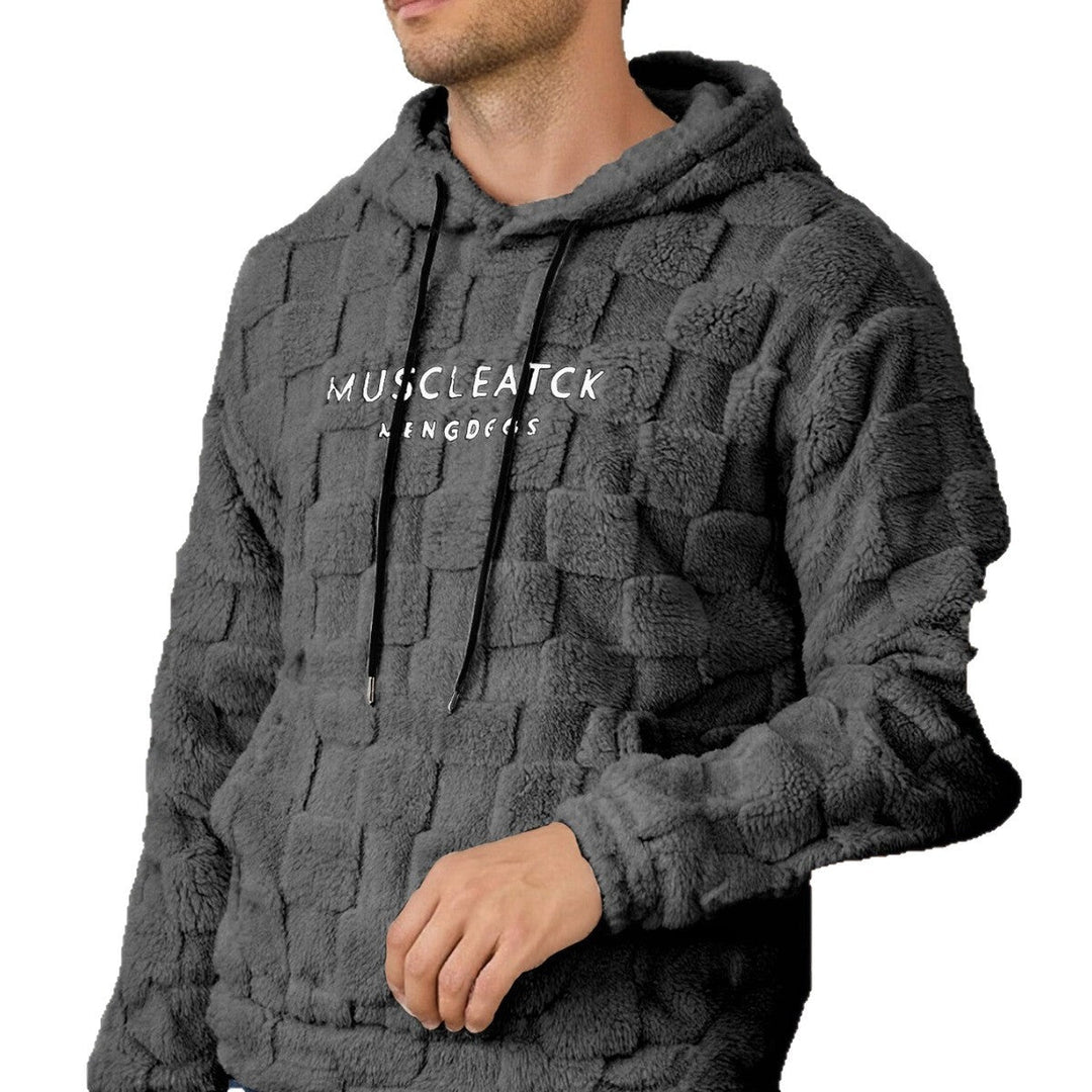 Herr Fluffy Sherpa Luvtröja med Square Quilting Mönster, Känguruficka och Adjustable Huva