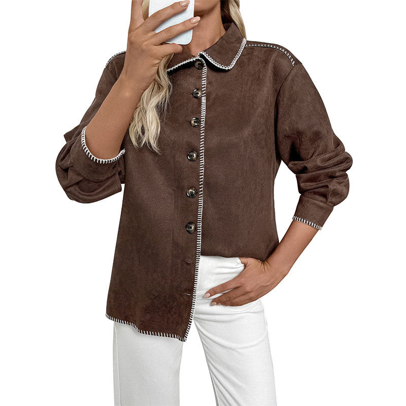 Dam Elegant Skjortjacka Tillverkad av Suede Läder Imitation