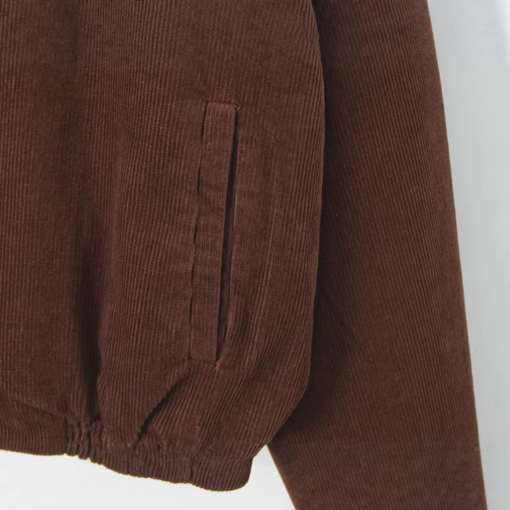 Dam Kort Skärning Cord Blouson Jacka med Dragkedja