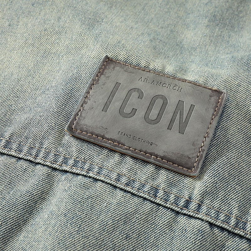 Herr Casual Denim Väst med Integrerad Sweatshirt Ärmar och Stora Lockfickor