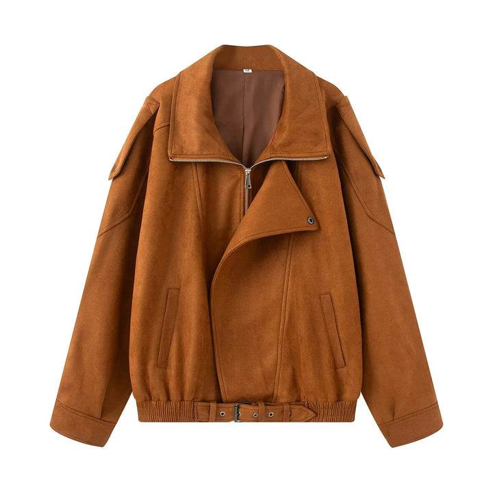 Dam oversized blousonjacka i velour look med bred sjalkrage, drawstring waistband och bälte