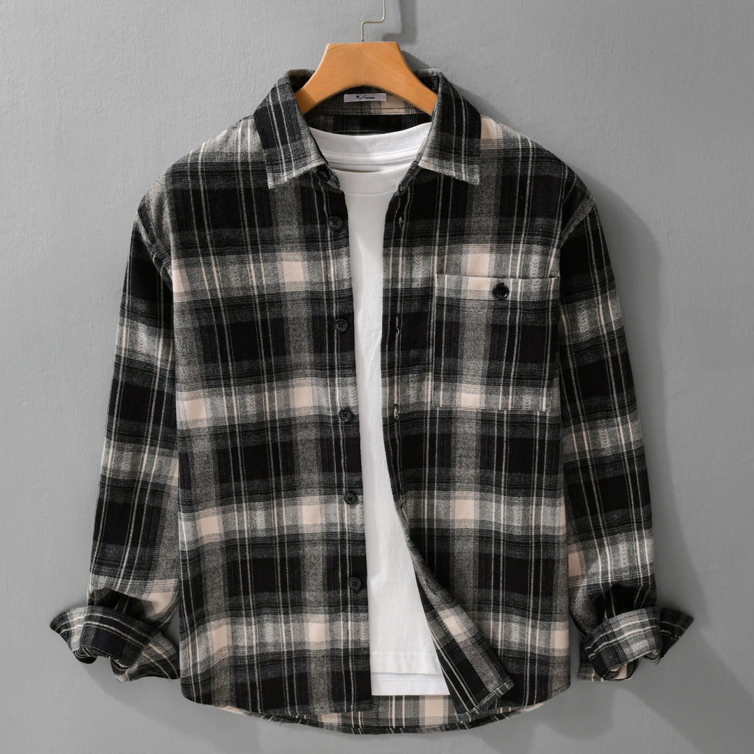 Herr Rutig Flanell Skjortjacka i Overshirt Stil med Mjuk Borstad Yta