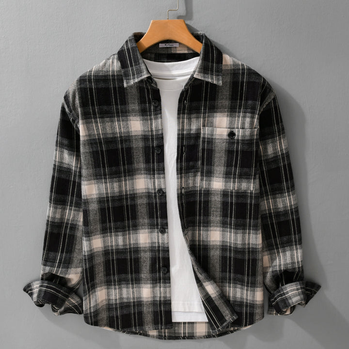 Herr Rutig Flanell Skjortjacka i Overshirt Stil med Mjuk Borstad Yta