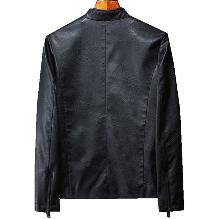 Herr Konstläder Blouson i Smal Passform med Fin Texture, Stående Krage och Dold Dragkedja
