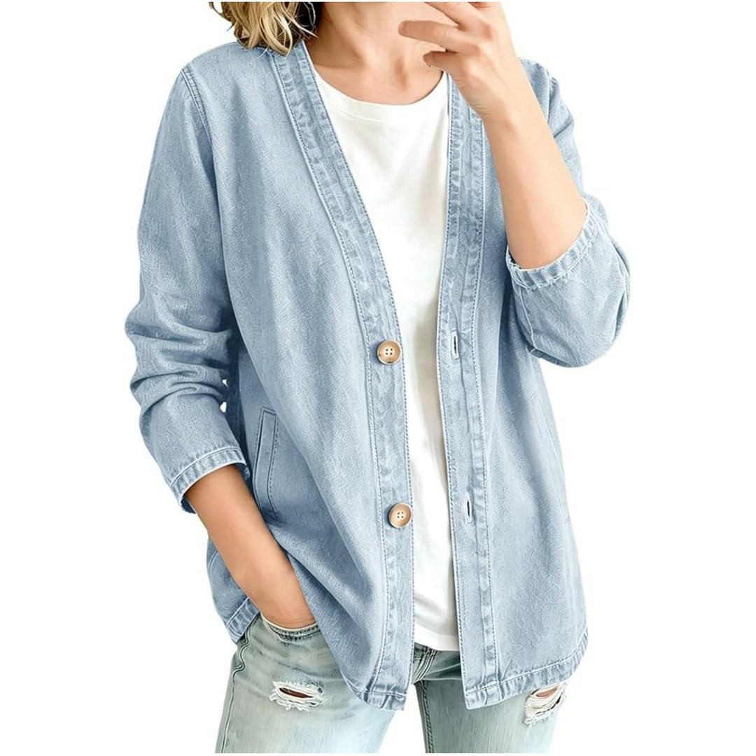 Dam oversize denimjacka in Kimono stil med Wooden knappar