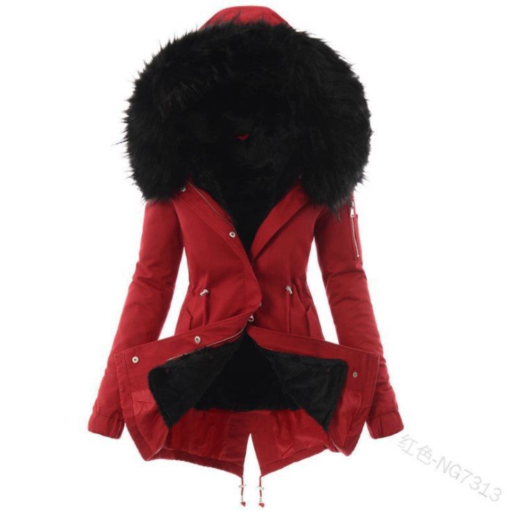 Dam skräddad vinter Parka med Cozy teddyfoder och stor huva