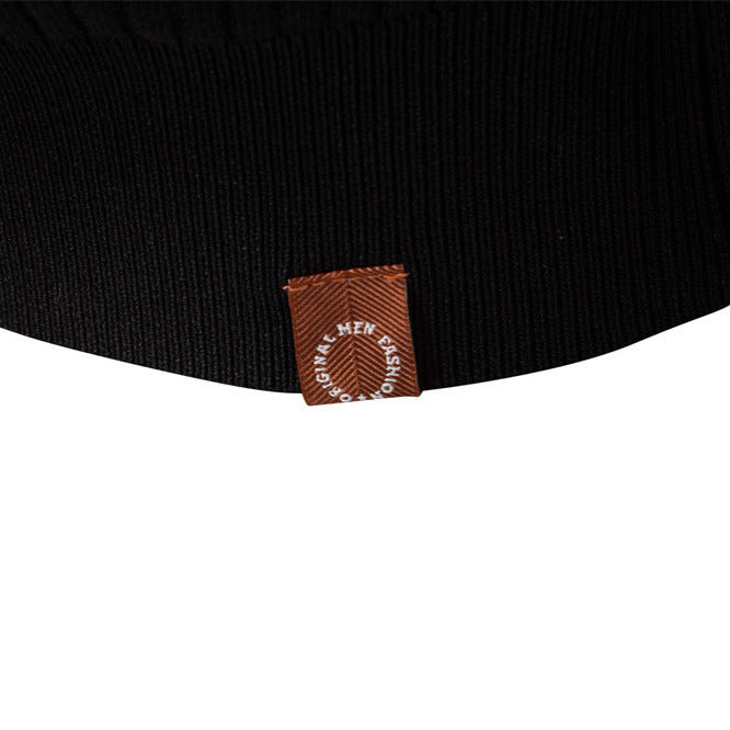 Herr Ribbad Lång-Ärm Henley Pullover med Ståkrage, Fin Rib Stickad och Smal Passform