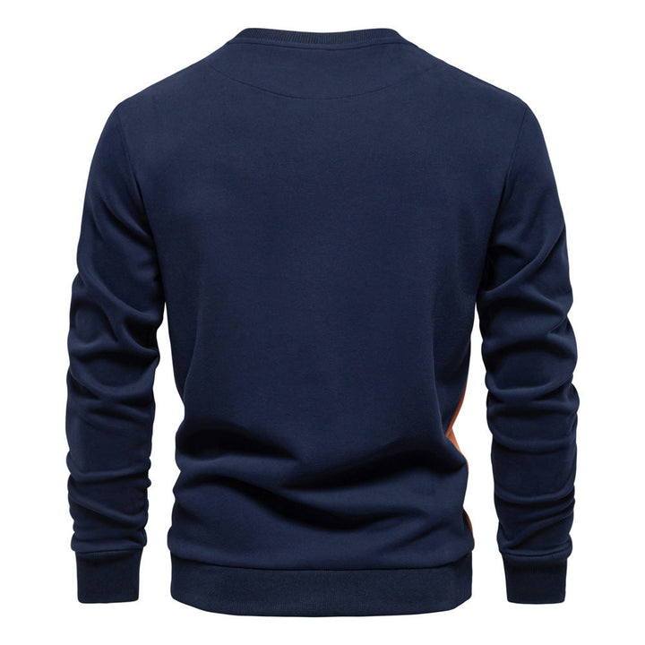 Herr Round Neck College-Tröja Gjord av Bomullsblandning med Contrasting Side Piping och Smal Silhuett