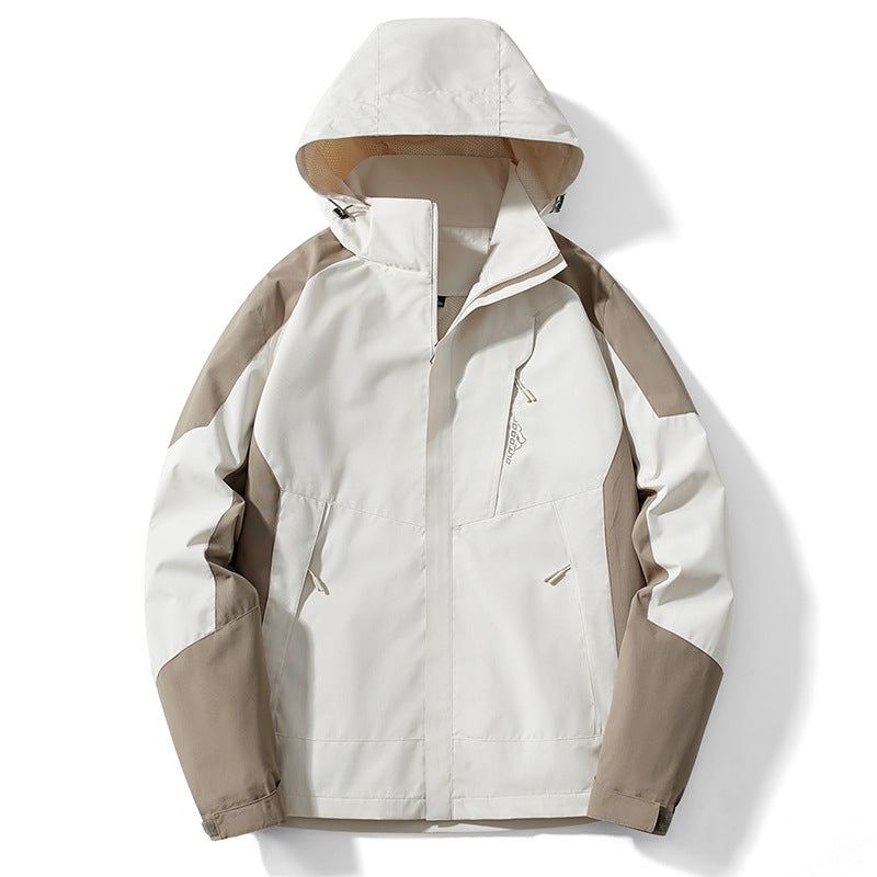 Herr Colorblock softshell Trekker Jacka med huva, dold dragkedjas och sidofickor