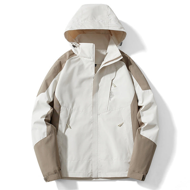 Herr Colorblock softshell Trekker Jacka med huva, dold dragkedjas och sidofickor