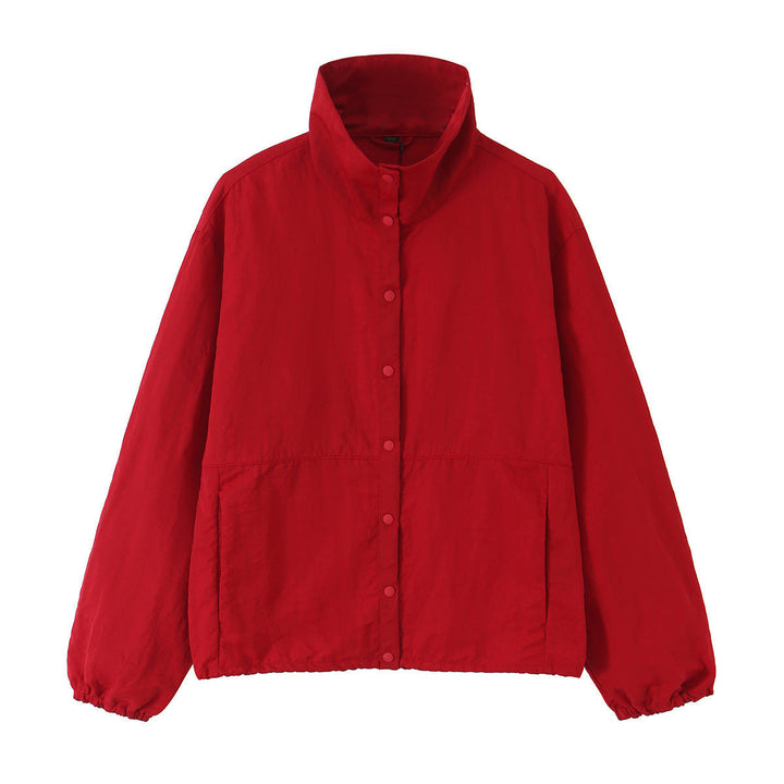 Dam Lätt Vadderad Windbreaker med Stå Krage och Prickig Prick Tryck