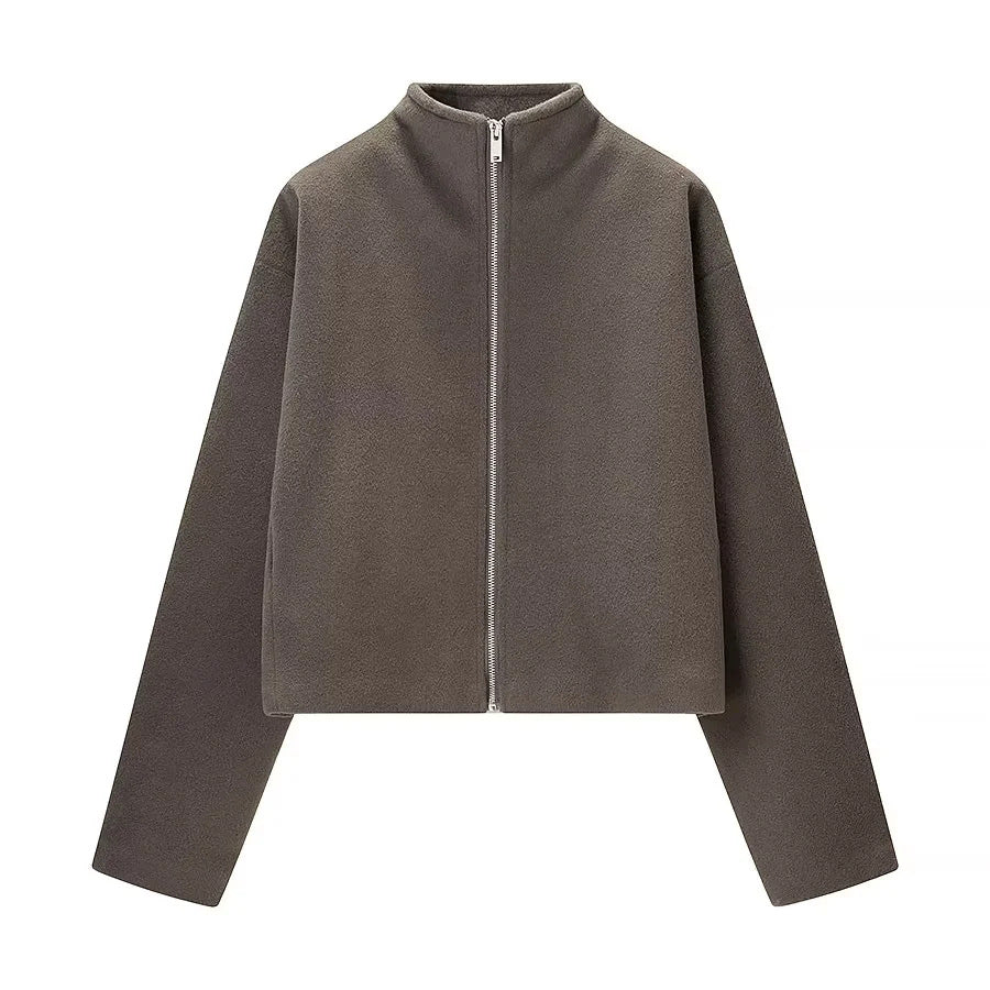 Dam kastiger med dragkedja fleece kofta med ståkrage och clean minimal design