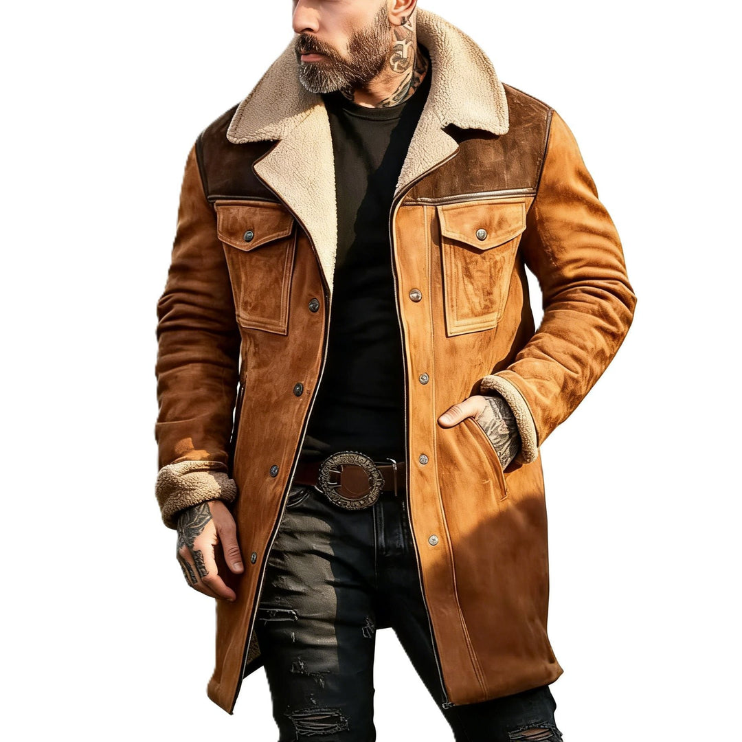 Herr Pilot Jacka Tillverkad av Suede Look med Teddy Fur Foder och Lapel Krage