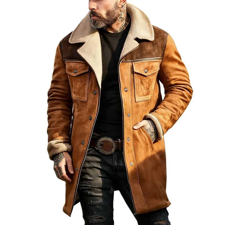 Herr Pilot Jacka Tillverkad av Suede Look med Teddy Fur Foder och Lapel Krage