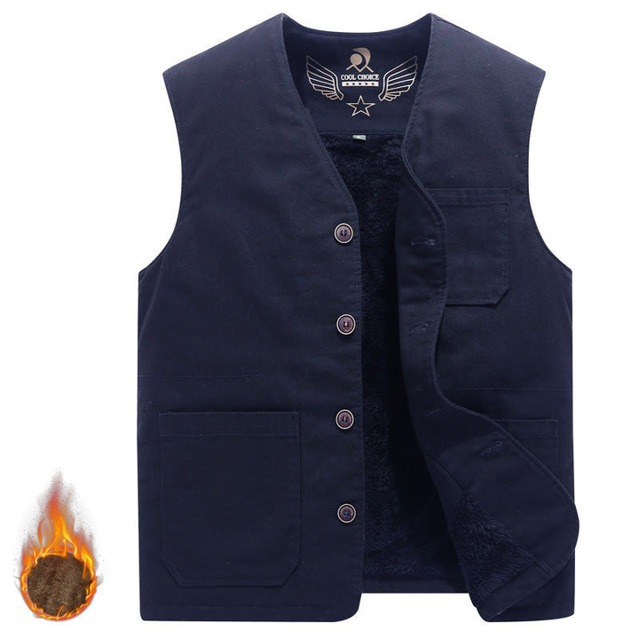 Herr Sleeveless Canvas Teddy Väst med Warming Fleecefoder och Utanpåfickor