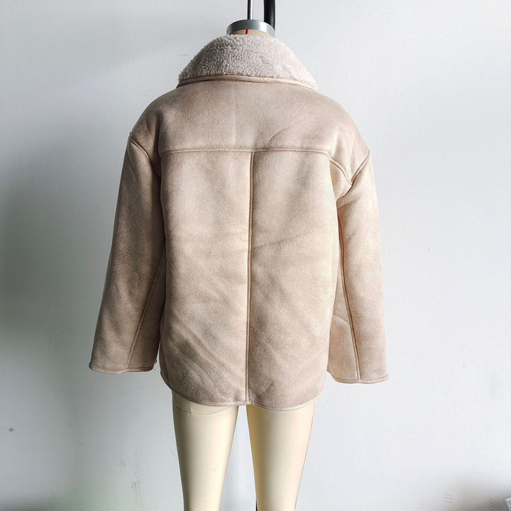 Dam Boxy jacka in Sheepskin look med teddyfoder och stor Lapel