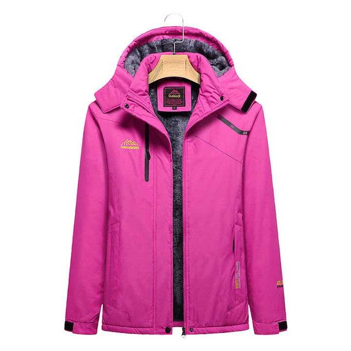 Dam kviltad vinterjacka med fleecefoder, Removable huva, och vattentät softshell ytter Layer