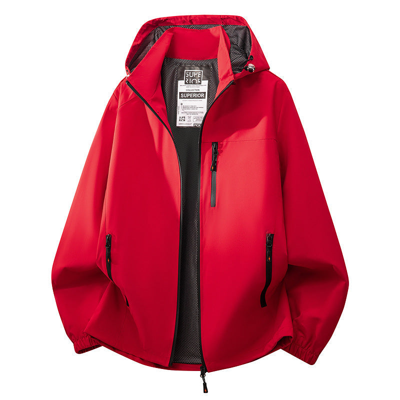 Herr Lätt Water-Repellent med Huva Softshell Jacka med Mesh Foder, Dragkedja Fickor &amp; Elastiska Muddar