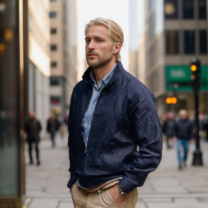Herr Lätt Harrington Jacka med Stående Krage och Dragkedja