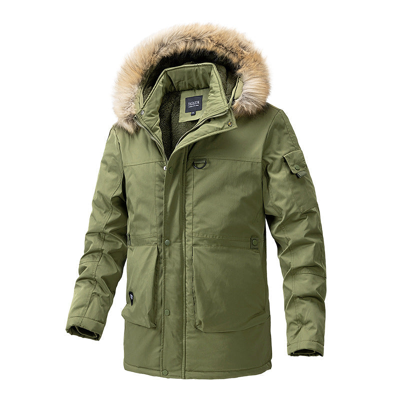 Herr Canvas Parkas med Sherpa Foder, Extended Skärning och Funktion Arm Ficka