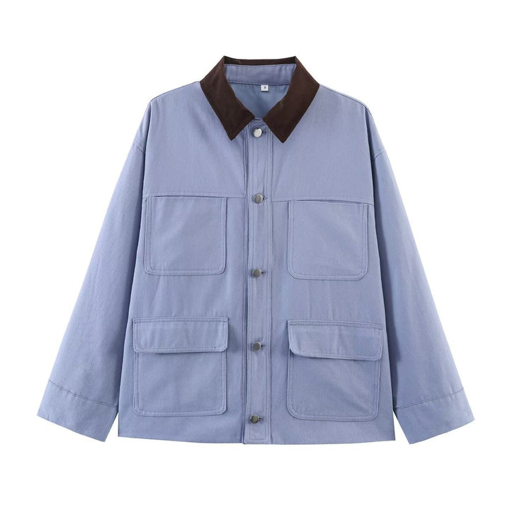 Dam Oversize Utilityjacka med Contrast Krage och Applied Fickor