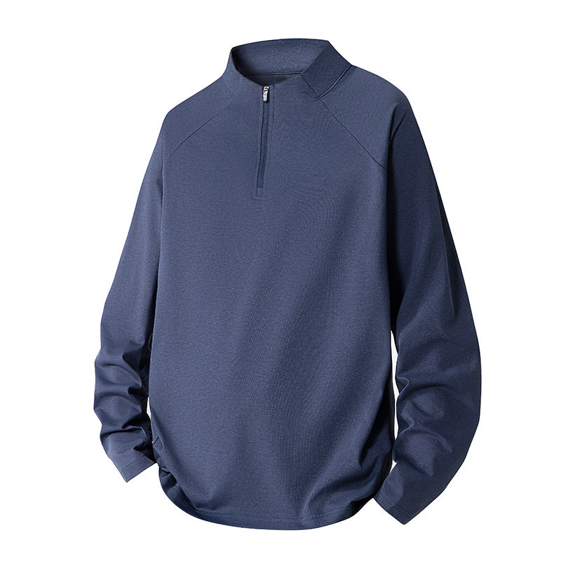 Herr Minimalistisk Halv Dragkedja College-Tröja med Teknisk Jersey och Extended Fåll