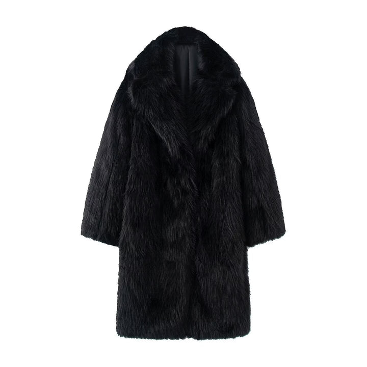 Dam Lång Oversized Konstpäls Kappa med Voluminous Sjalrakrage