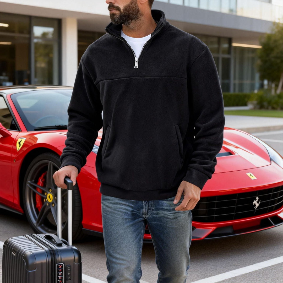 Herr Nano Warmer Fleece Halv Dragkedja Pullover med Ståkrage, Känguruficka, och Avslappnad Passform