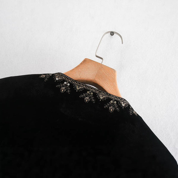 Dam Kort Embroidered Velvet Jacka med Bead och Sequin Decoration