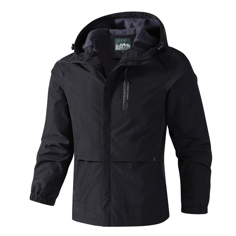 Herr vattentät softshell regnjacka med huva, Bröst Dragkedja och Fleece Inner Krage