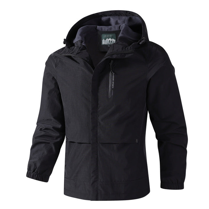 Herr vattentät softshell regnjacka med huva, Bröst Dragkedja och Fleece Inner Krage