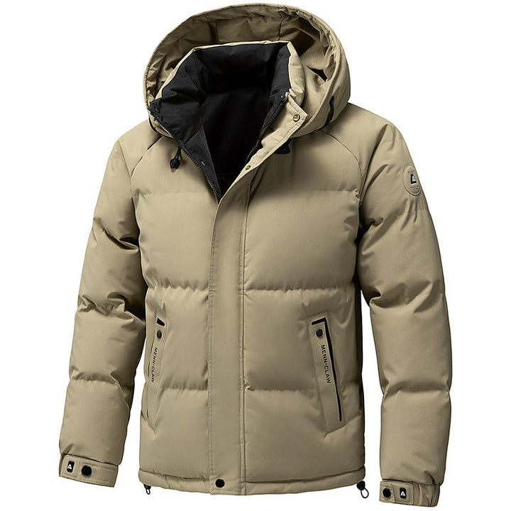 Herr quiltad med huva parka med värmande foder och vindtät ytterskal