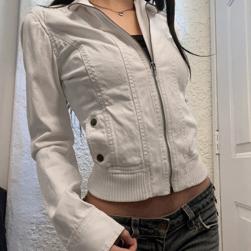 Dam kort jacka i blouson stil med ståkrage och dragkedja