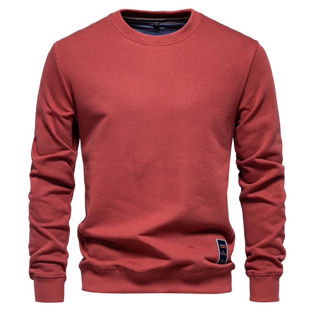 Herr Klassisk Crew Neck College-Tröja Gjord av Kraftig Bomullsblandning med Fleece Inner Side och Ribbstickade Muddar