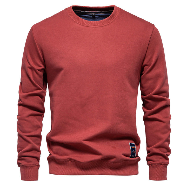 Herr Klassisk Crew Neck College-Tröja Gjord av Kraftig Bomullsblandning med Fleece Inner Side och Ribbstickade Muddar