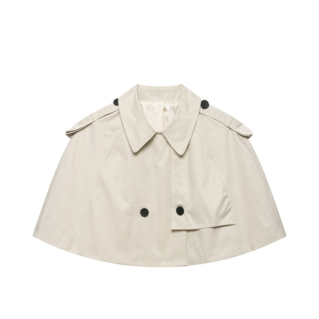 Dam Kort Cape Trench med Double-Breasted Knappar och Shoulder Flaps
