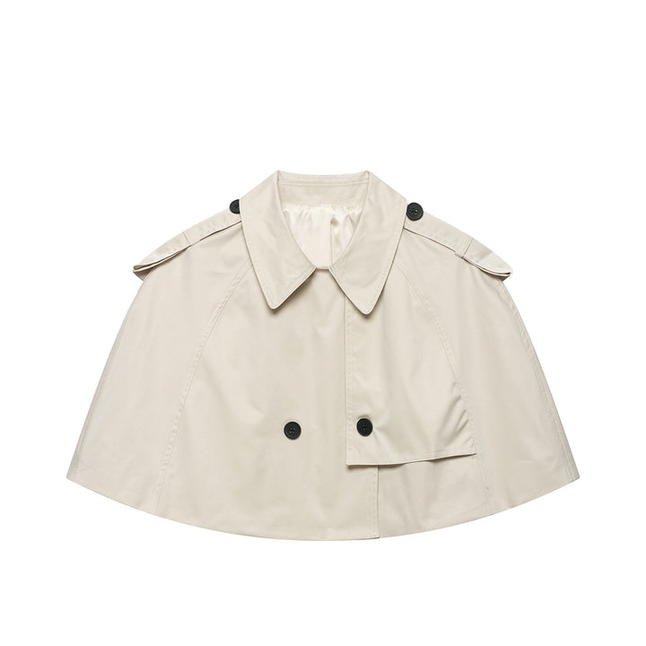 Dam Kort Cape Trench med Double-Breasted Knappar och Shoulder Flaps