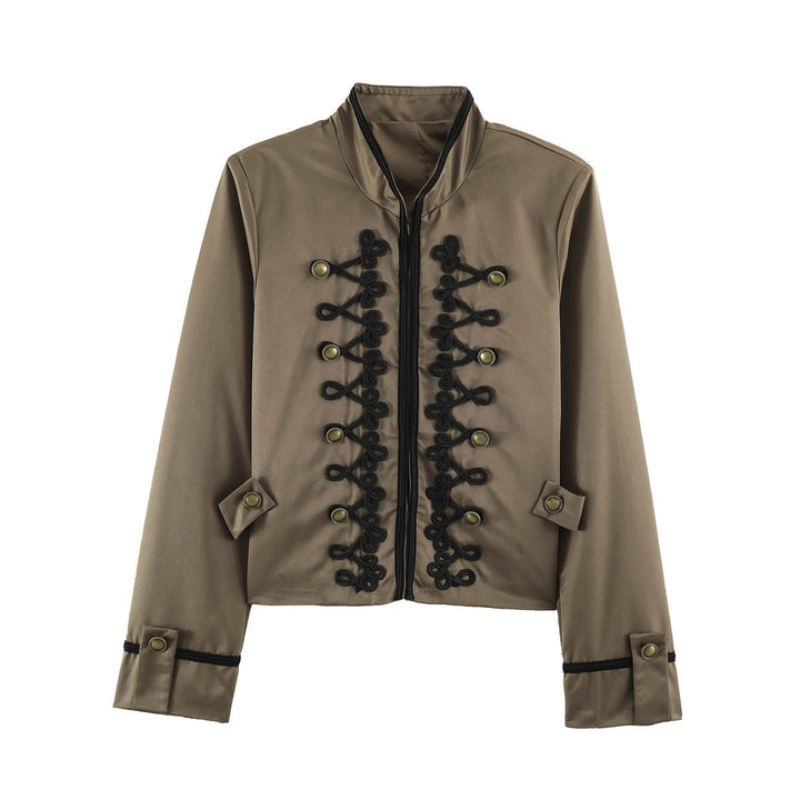 Dam kort Military stil jacka med Ornamental Cord och knapp Decoration