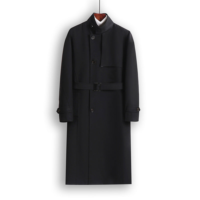 Herr Lång-Skärning Minimalistisk Trench Kappa med Sjalkrage Krage och Justerbar Ärm Remmar