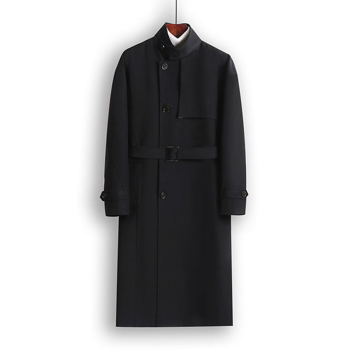 Herr Lång-Skärning Minimalistisk Trench Kappa med Sjalkrage Krage och Justerbar Ärm Remmar