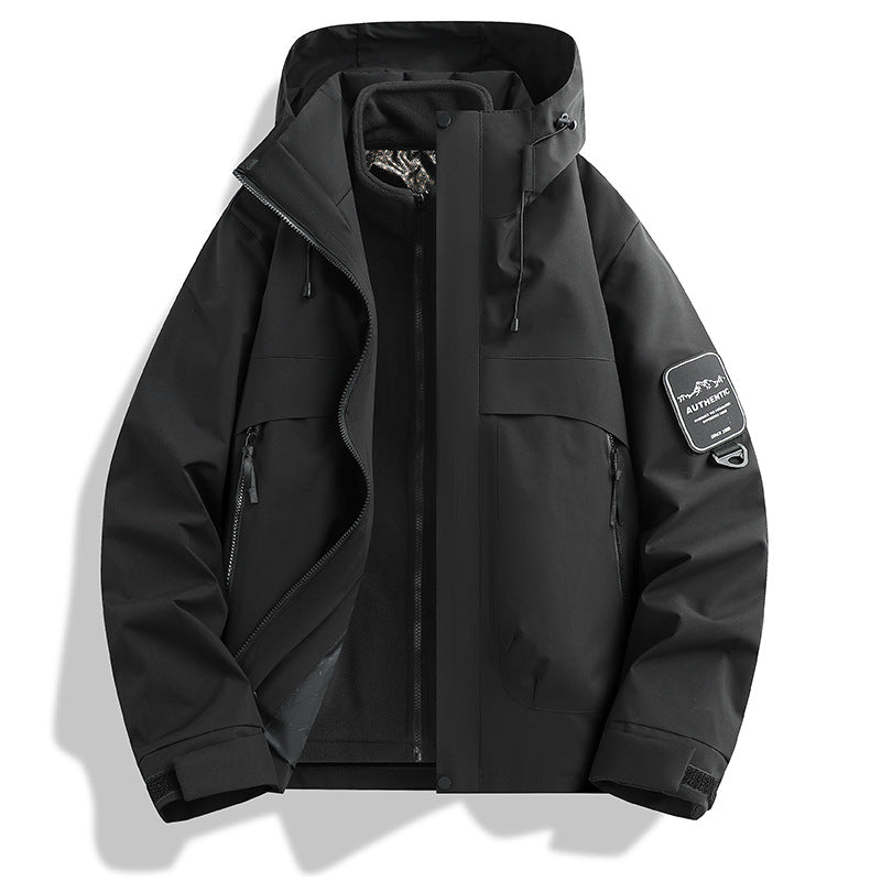 Herr modular vattentät utomhusjacka med avtagbar fleece inner jacka och justerbar huva
