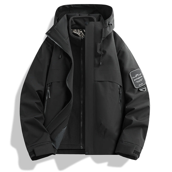 Herr modular vattentät utomhusjacka med avtagbar fleece inner jacka och justerbar huva