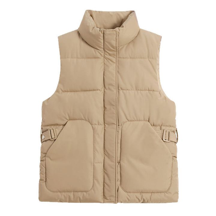 Dam vadderad sleeveless utilityväst med high ståkrage, stor flap fickor och side adjustment buckles