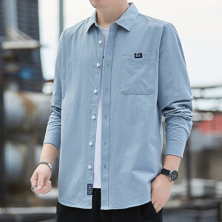 Herr Bomull Overshirt i Casual Look med Bröstficka &amp; Skjortkrage