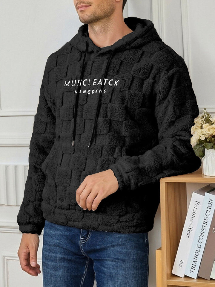 Herr Fluffy Sherpa Luvtröja med Square Quilting Mönster, Känguruficka och Adjustable Huva