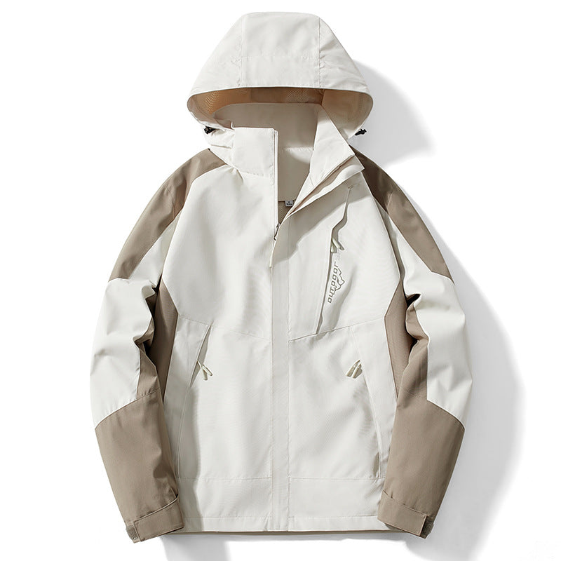 Herr Colorblock softshell Trekker Jacka med huva, dold dragkedjas och sidofickor